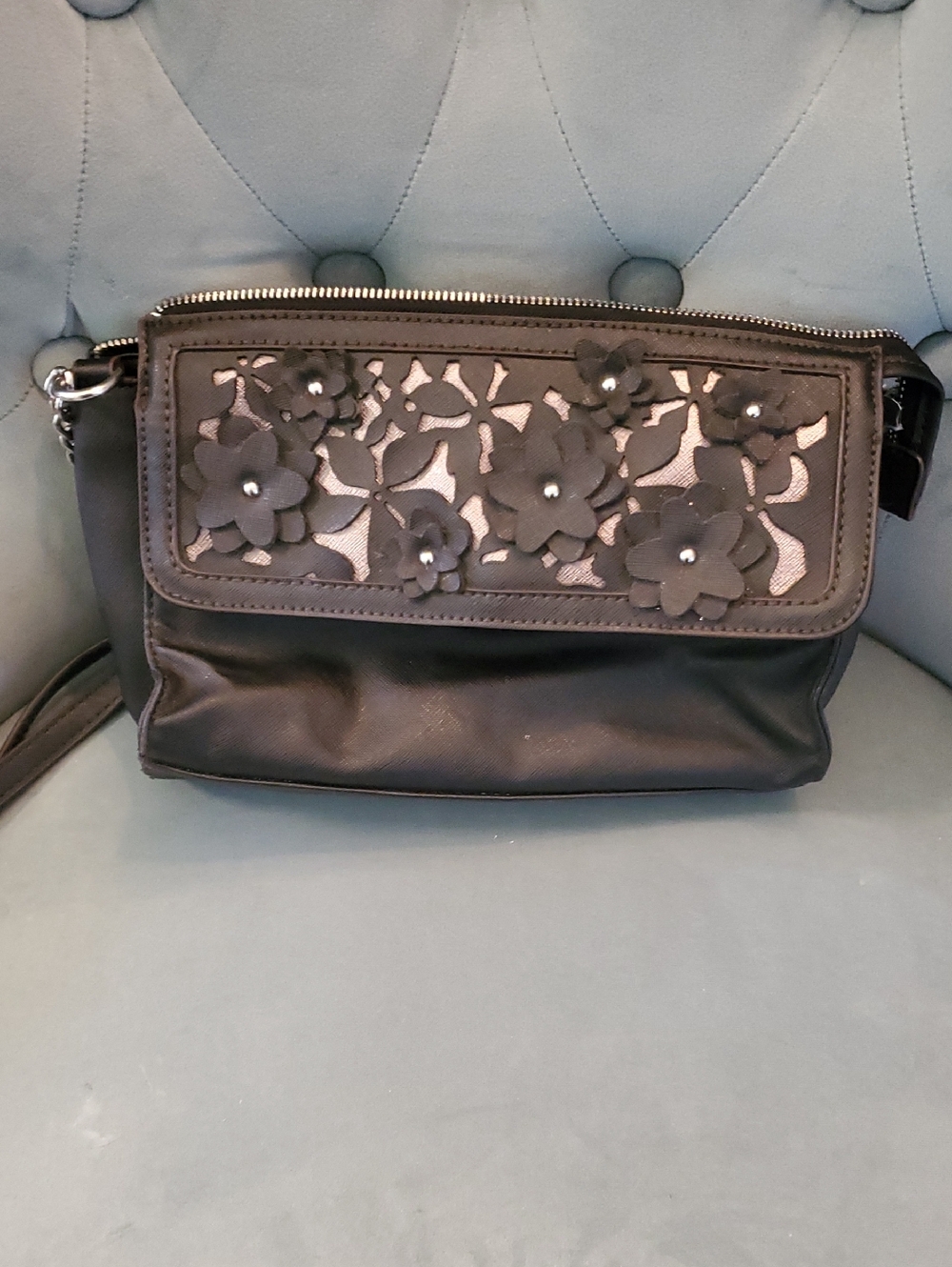 Liz Claiborne Black Floral Cutout Crossbody Bag